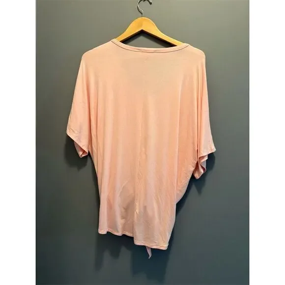 Zenana Women's V-Neck Front Tie T-Shirt Pink Size M Casual Spring - Picture 4 of 9